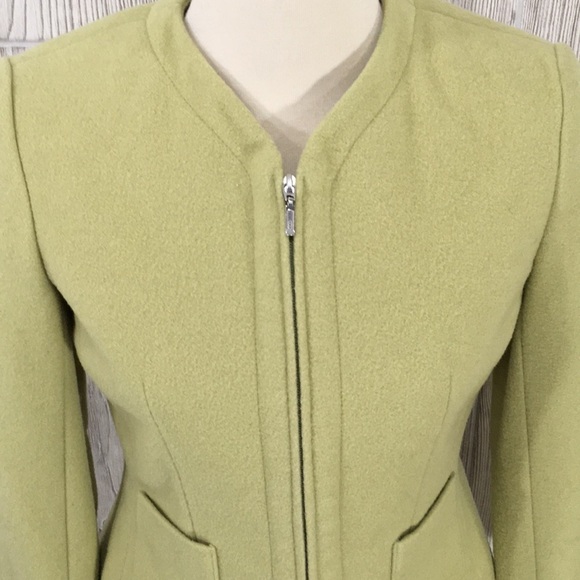 VINTAGE Chadwick’s Wool Mix Zip Blazer Size 4 Chartreuse Yellow Green - Picture 2 of 9